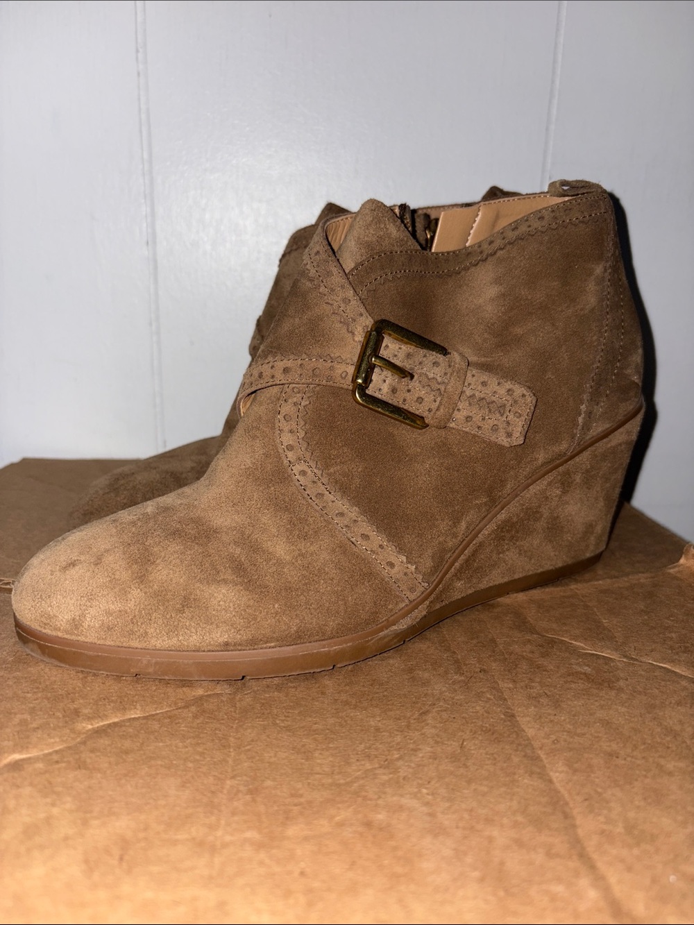 Franco Sarto Suede Wedge Ankle Boot with Buckle size 9M